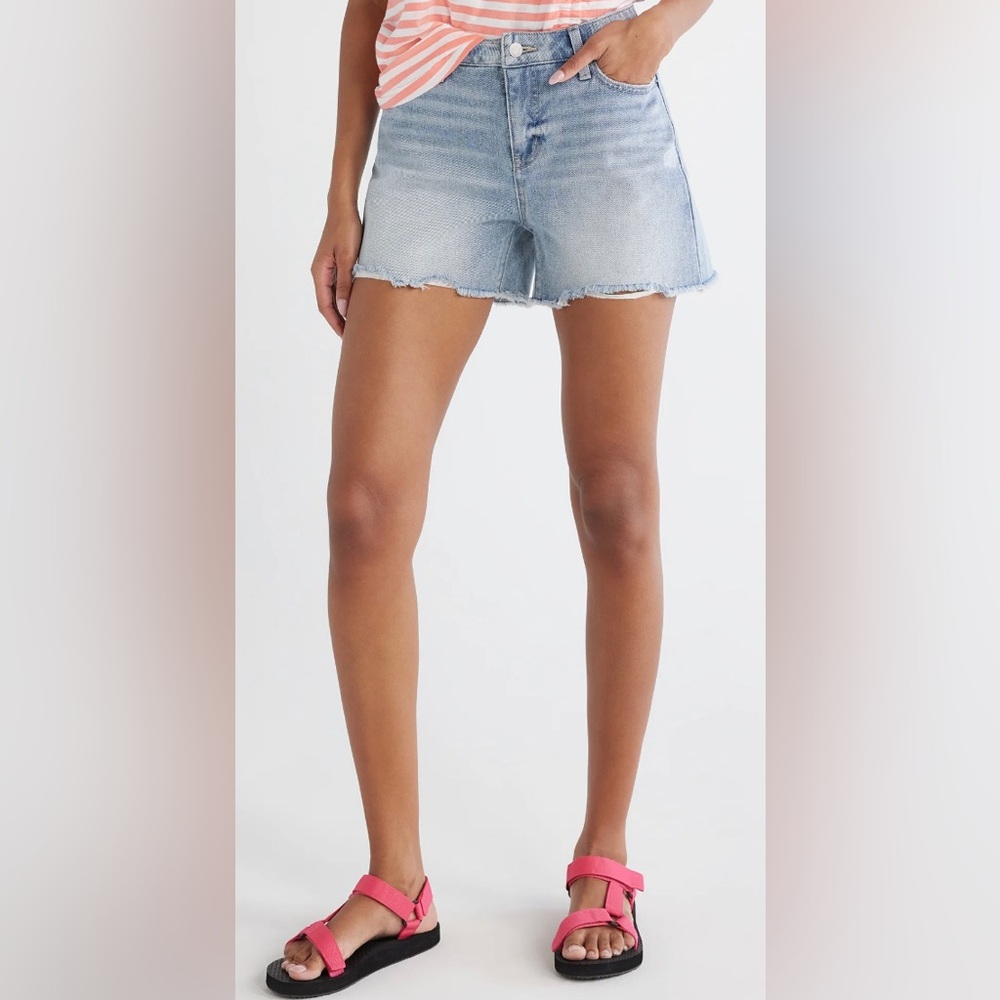 Brand New Denim Shorts with Destructed Hem, 4" Inseam